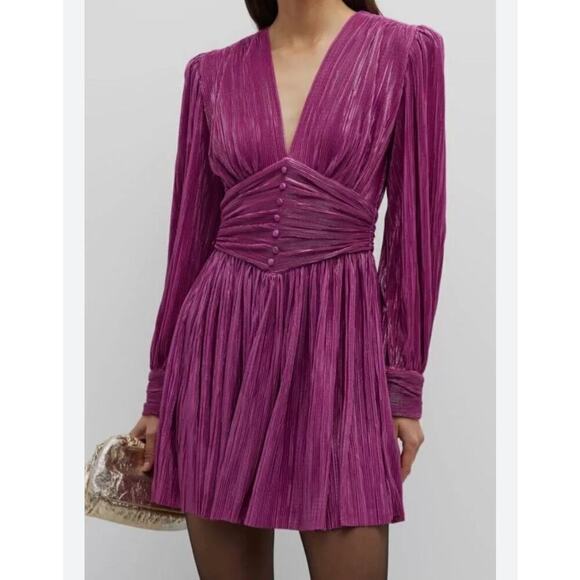 Sabina Musayev Shaya Metallic Pleated Mini Dress in Purple - Picture 3 of 9